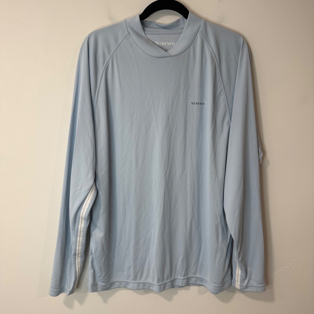 Simms Mens Fishing Shirt Large Blue Excellent 3XDRY Long Sleeve Performance Tee